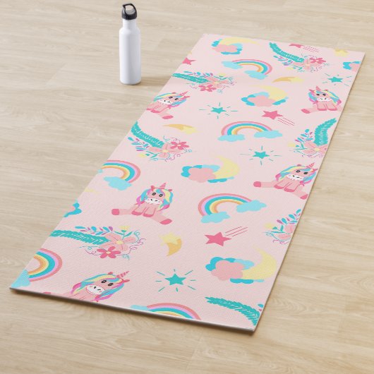 キュートピンクティール(緑がかった色)ユニコーンレインボーフローラスター ヨガマット (インサイチュ)