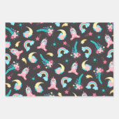 キュートピンクティール（緑がかった色）ユニコーンレインボーフローラスター ラッピングペーパーシート (正面2)
