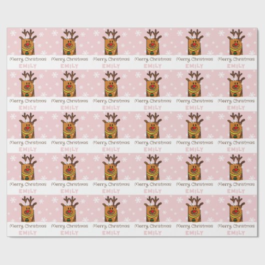 キュートピンクディアースケッチスノーフレーク女の子クリスマス ラッピングペーパー (フラット)