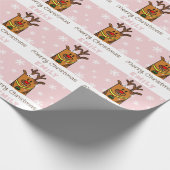 キュートピンクディアースケッチスノーフレーク女の子クリスマス ラッピングペーパー (角)