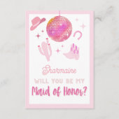 キュートピンクディスコ女性のカーボーイロデオベミーメイド・オブ・オーナー（花嫁付き添い人） エンクロージャーカード (正面)