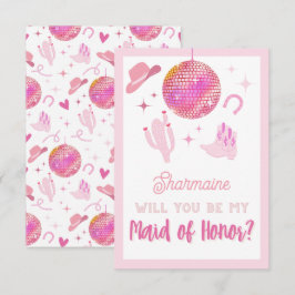 キュートピンクディスコ女性のカーボーイロデオベミーメイド・オブ・オーナー（花嫁付き添い人） エンクロージャーカード