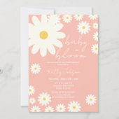 キュートピンクデイジーフローラベビーイン開花シャワー 招待状 (正面)