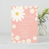 キュートピンクデイジーフローラベビーイン開花シャワー 招待状 (スタンド正面)