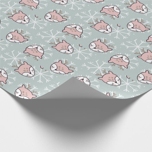 キュートピンクトナディアスノーフレークキッズホリデー ラッピングペーパー (角)
