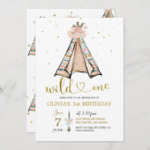 キュートピンクトライバルティーピーワイルドワン誕生日招待状 招待状 (正面/裏面)