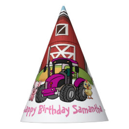 キュートピンクトラクターファーミヤードアニマル誕生日 パーティーハット