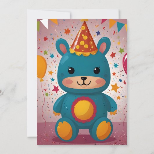 キュートピンクトラクター誕生日カード 招待状 (裏面)