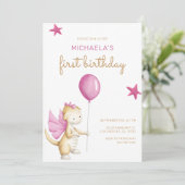 キュートピンクドラゴンガールファースト誕生日 招待状 (スタンド正面)