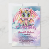 キュートピンクドラゴン1st誕生日パーティー 招待状 (正面)