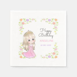 キュートピンクドレスプリンセスフローラ誕生日 スタンダードカクテルナプキン