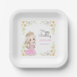 キュートピンクドレスプリンセスフローラ誕生日 ペーパープレート