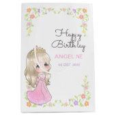 キュートピンクドレスプリンセスフローラ誕生日 ミディアムペーパーバッグ (正面)