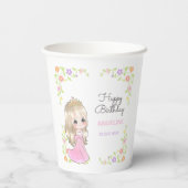 キュートピンクドレスプリンセスフローラ誕生日 紙コップ (裏面)