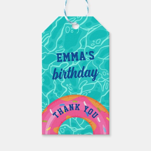 キュートピンクドーナツ内管プールパーティー誕生日 ギフトタグ (正面)