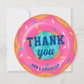 キュートピンクドーナツ内管プールパーティー誕生日 サンキューカード (正面)