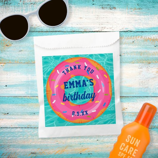 キュートピンクドーナツ内管プールパーティー誕生日 フェイバーバッグ