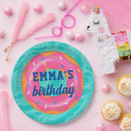 キュートピンクドーナツ内管プールパーティー誕生日 ペーパープレート