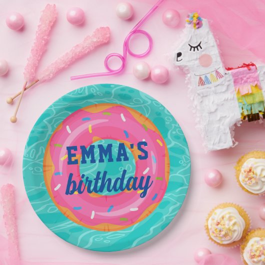 キュートピンクドーナツ内管プールパーティー誕生日 ペーパープレート (パーティー)
