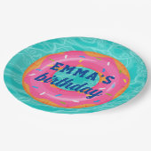 キュートピンクドーナツ内管プールパーティー誕生日 ペーパープレート (アングル)