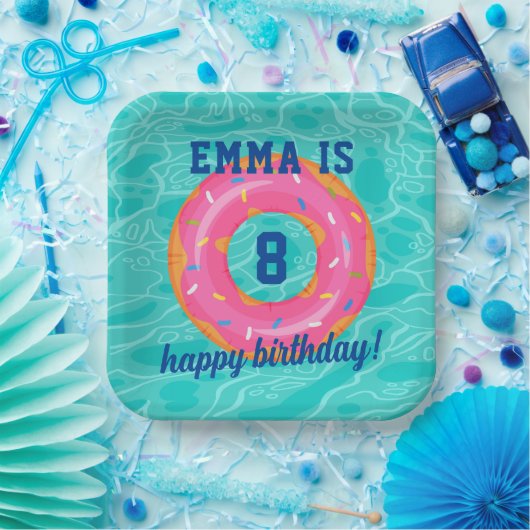 キュートピンクドーナツ内管プールパーティー誕生日 ペーパープレート (パーティー)