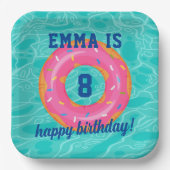 キュートピンクドーナツ内管プールパーティー誕生日 ペーパープレート (正面)