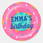 キュートピンクドーナツ内管プールパーティー誕生日 ラウンドシール (正面)