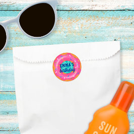 キュートピンクドーナツ内管プールパーティー誕生日 ラウンドシール