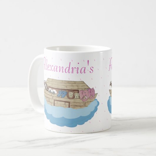 キュートピンクノアのアーク名前をカスタムするギフトコーヒーマグ コーヒーマグカップ (正面左)
