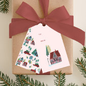 キュートピンクノルディックスキーヴィレッジクリスマスパーティー ギフトタグ