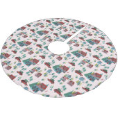 キュートピンクノルディックスケートで滑るビレッジクリスマスパターン ブラッシュドポリエステルツリースカート (アングル)