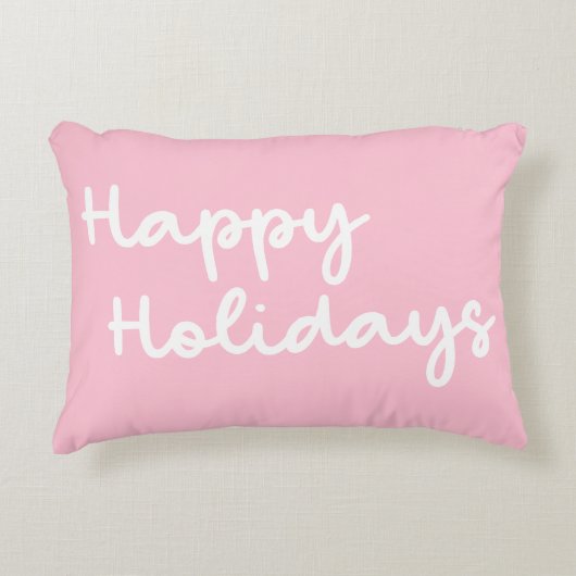 キュートピンクハッピーホリデーズお洒落レタリング アクセントクッション (正面)