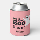 キュートピンクハロウィーンブシート幽霊 パーソナライズされた 缶クーラー (缶裏面)