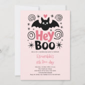 キュートピンクハロウィーンブーこうもり誕生日 招待状 (正面)