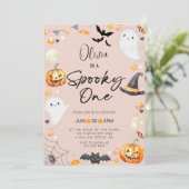 キュートピンクハロウィーン幽霊1stボーイ誕生日 招待状 (スタンド正面)