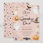 キュートピンクハロウィーン幽霊1stボーイ誕生日 招待状 (正面/裏面)