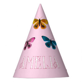 キュートピンクバタフライガールネーム誕生日 パーティーハット