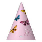 キュートピンクバタフライガールネーム誕生日 パーティーハット (左)