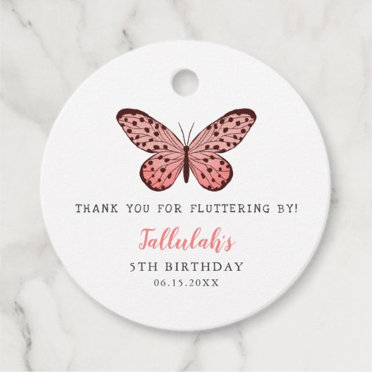 キュートピンクバタフライテーマ誕生日パーティー フェイバータグ (正面)