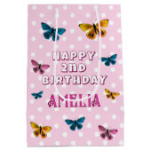 キュートピンクバタフライパターンガールハッピーバースデー ミディアムペーパーバッグ (裏面)