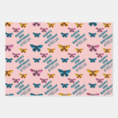 キュートピンクバタフライパターンガール誕生日 ラッピングペーパーシート (正面3)