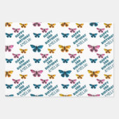キュートピンクバタフライパターンガール誕生日 ラッピングペーパーシート (正面2)