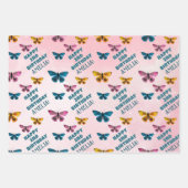 キュートピンクバタフライパターンガール誕生日 ラッピングペーパーシート (正面)