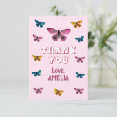 キュートピンクバタフライパターン誕生日 サンキューカード (スタンド正面)