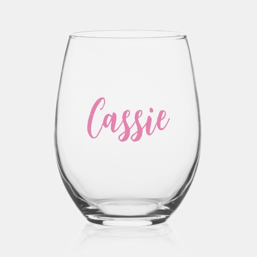 キュートピンクバチェロレッテブライダルパーティモノグラム名 ステムなしワイングラス (正面)