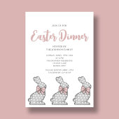 キュートピンクバニーイースターディナー招待状 招待状
