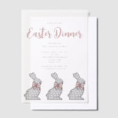 キュートピンクバニーイースターディナー ベラム紙招待状 (オフセット)