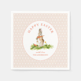キュートピンクバニーハッピーイースターペーパーナプキン スタンダードカクテルナプキン