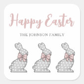 キュートピンクバニーハッピーイースター スクエアシール (正面)