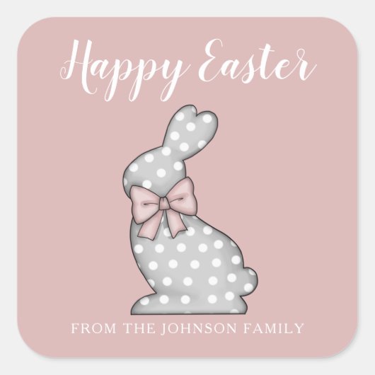キュートピンクバニーハッピーイースター スクエアシール (正面)
